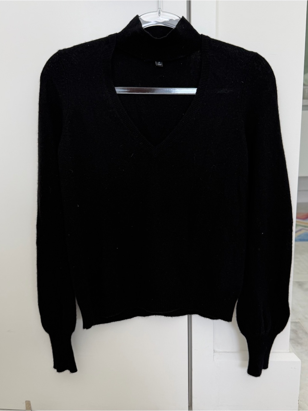 INTERMIX Black V-Neck Turtleneck Cashmere